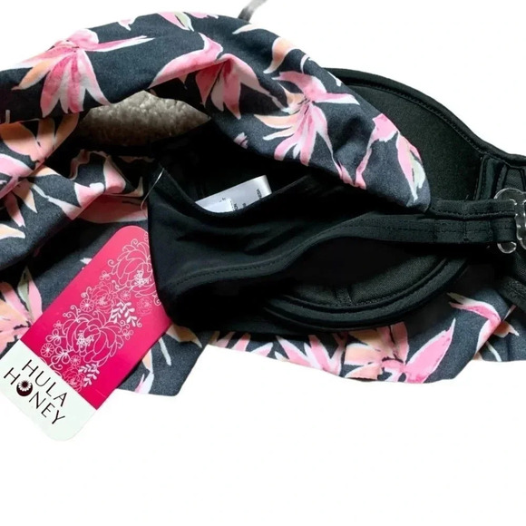 Hula Honey Paradise Flounce Floral Swim Top Black Pink Tropical - Picture 6 of 6
